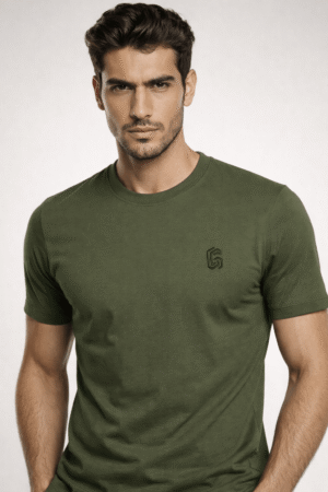 Signature Embroidered Tee –Olive Green
