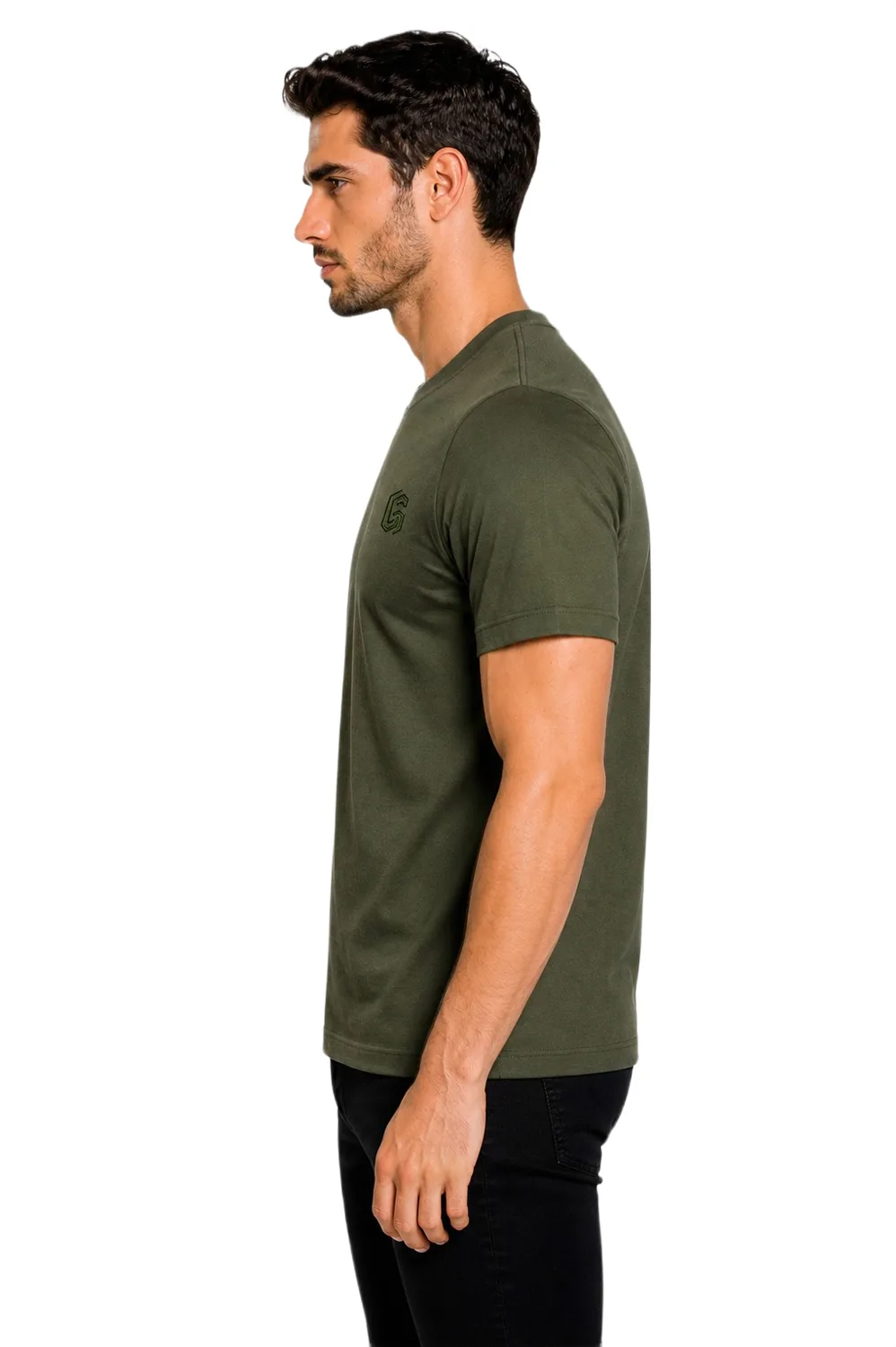 GLAMOR Signature Embroidered Tee Olive Green Side View