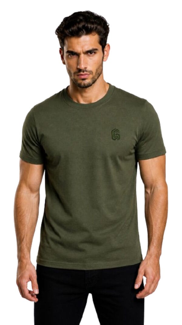 GLAMOR Signature Embroidered Tee Olive Green Front View