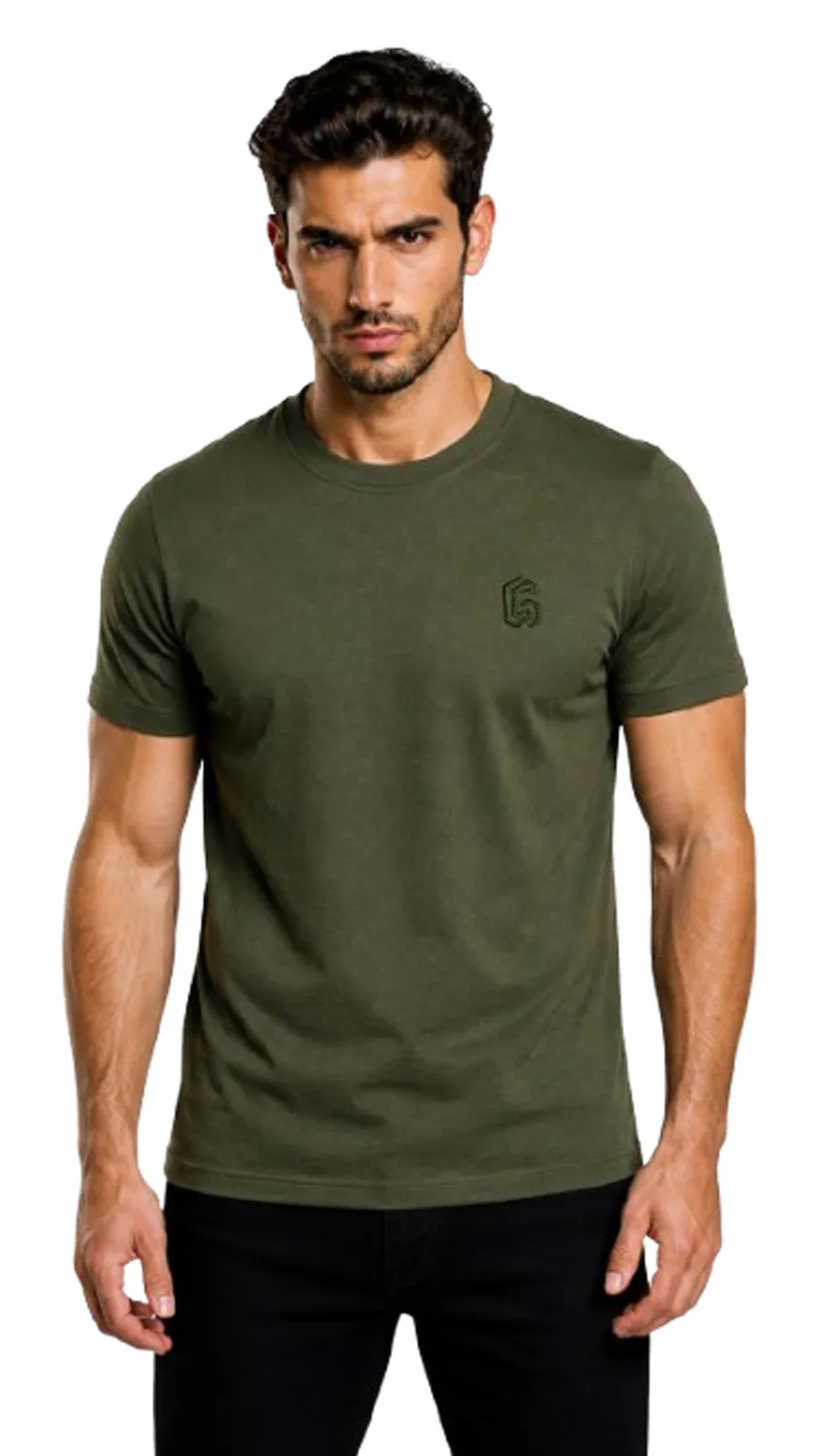 GLAMOR Signature Embroidered Tee Olive Green Front View