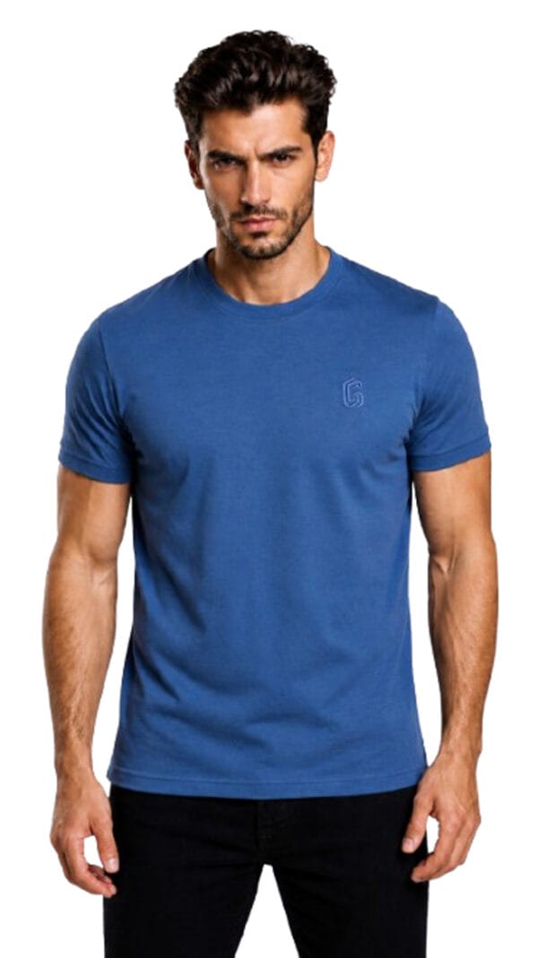 GLAMOR Signature Embroidered Tee Slate Blue Front View
